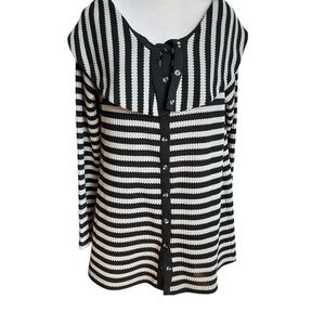 Soft Surroundings Women’s Grey & Black Button-up Tunic Waffle Sweater